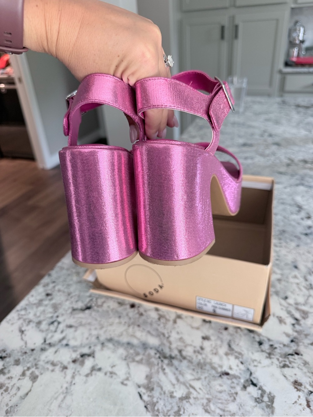Soda Metallic Hot Pink Platform Ankle-Strap Sandals - Picture 8 of 9